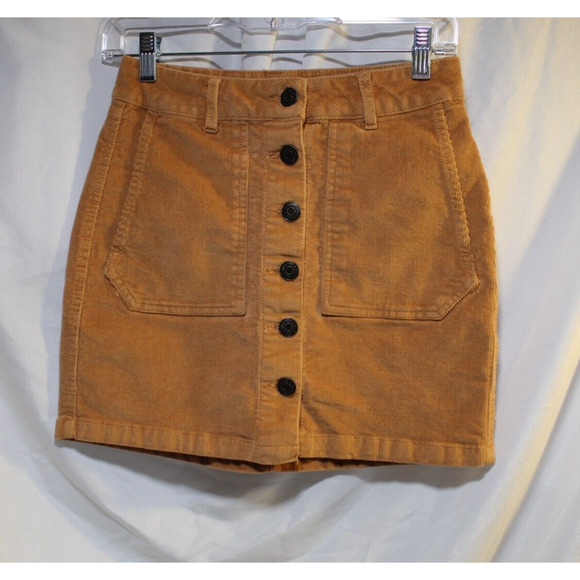 Wild Fable Mini Skirt Women's 4 Tan/Brown Corduroy Pockets Button Front - Picture 1 of 8